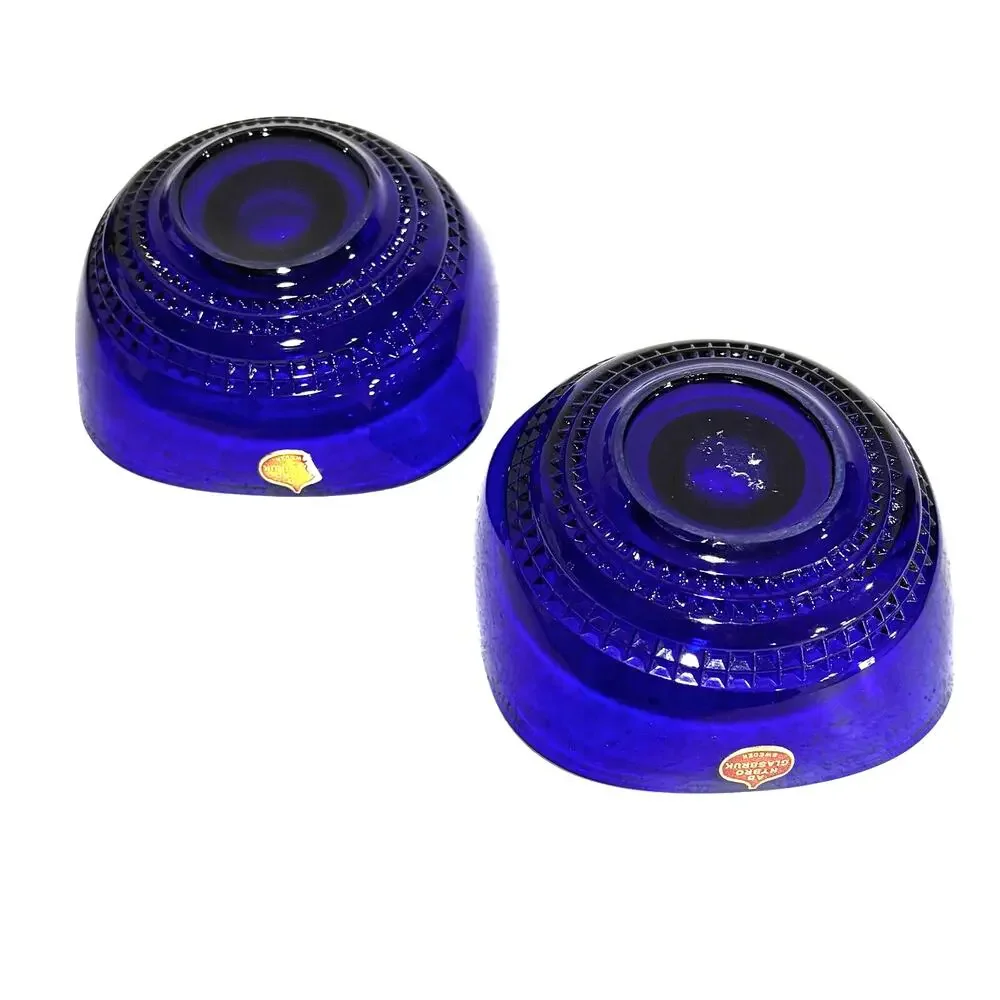 Cobalt blue Scandinavia Sweden Glass bowl candle holders pair AB Nybro Glasbruk